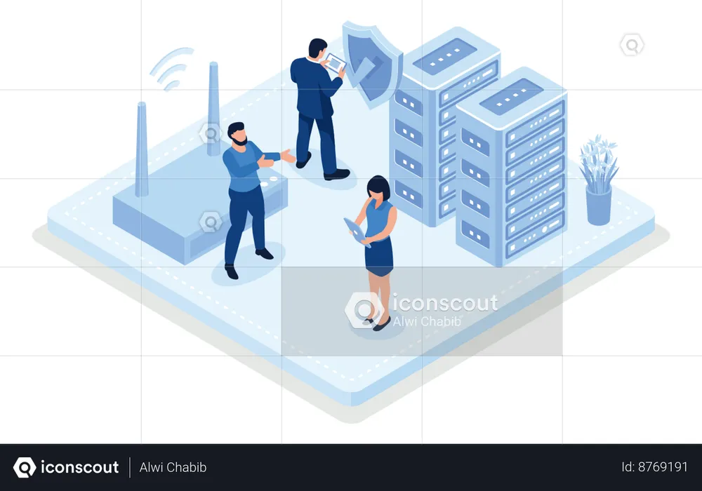 Personas que utilizan servicios de seguridad cibernética para proteger datos personales  Ilustración