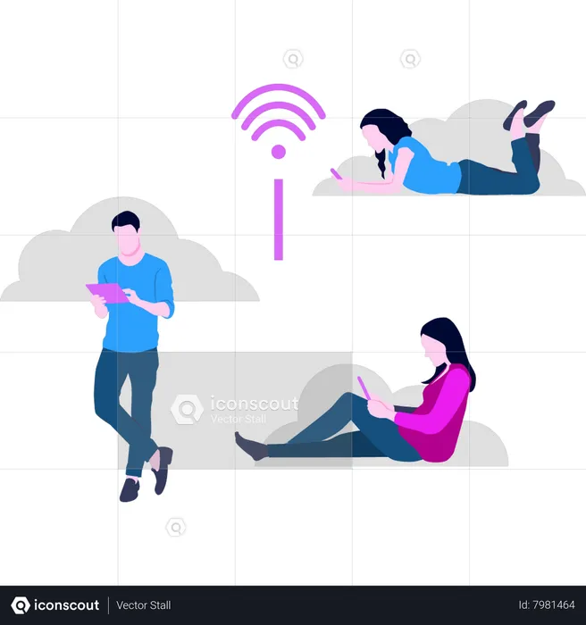 Personas que usan Wi-Fi  Ilustración