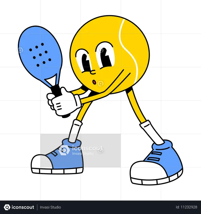 Personnage de balle de tennis tenant une raquette de padel  Illustration