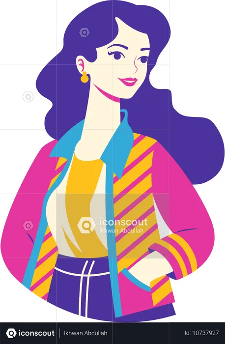 Personnage de fille élégante portant une tenue de mode dans un style rétro  Illustration