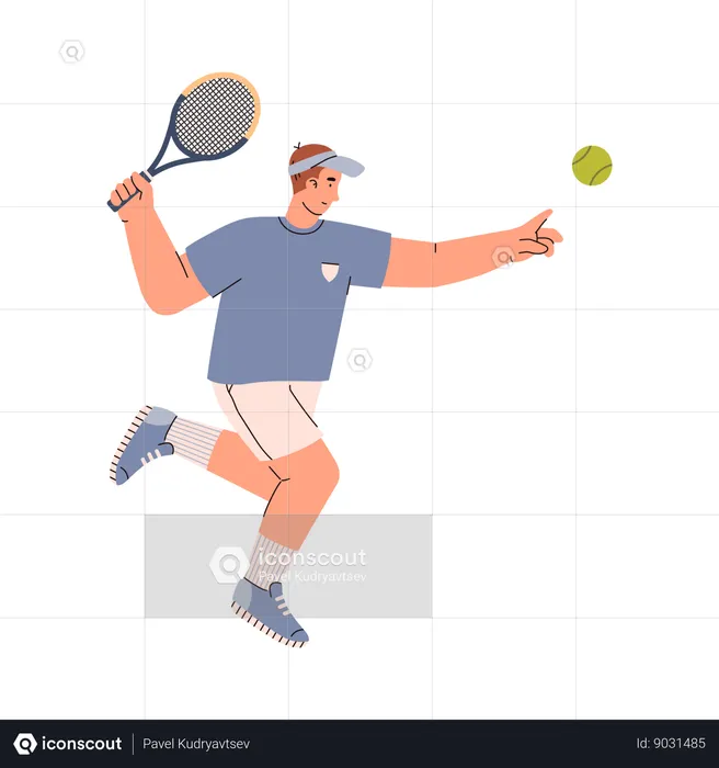 Caractère de joueur de tennis masculin avec raquette  Illustration