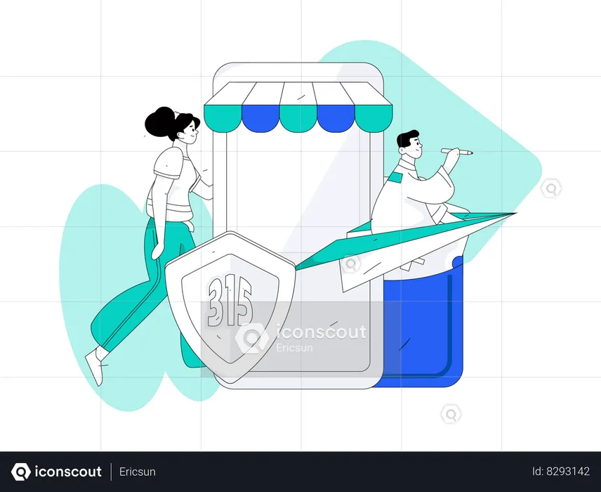 Les gens achètent sur le marché en ligne  Illustration