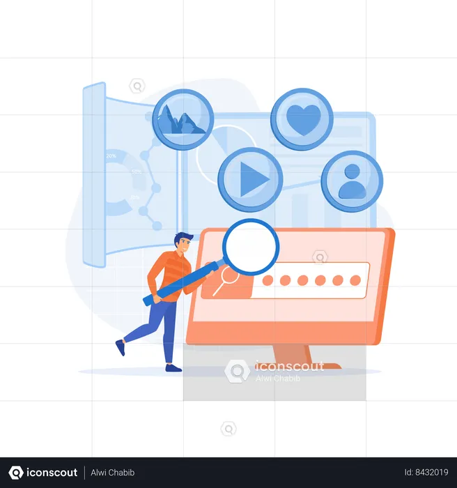 Personnes analysant les tendances du marché et planifiant l'optimisation du référencement  Illustration