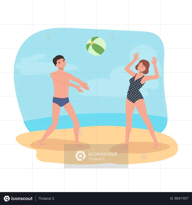 Personnes appréciant un jeu de beachball  Illustration