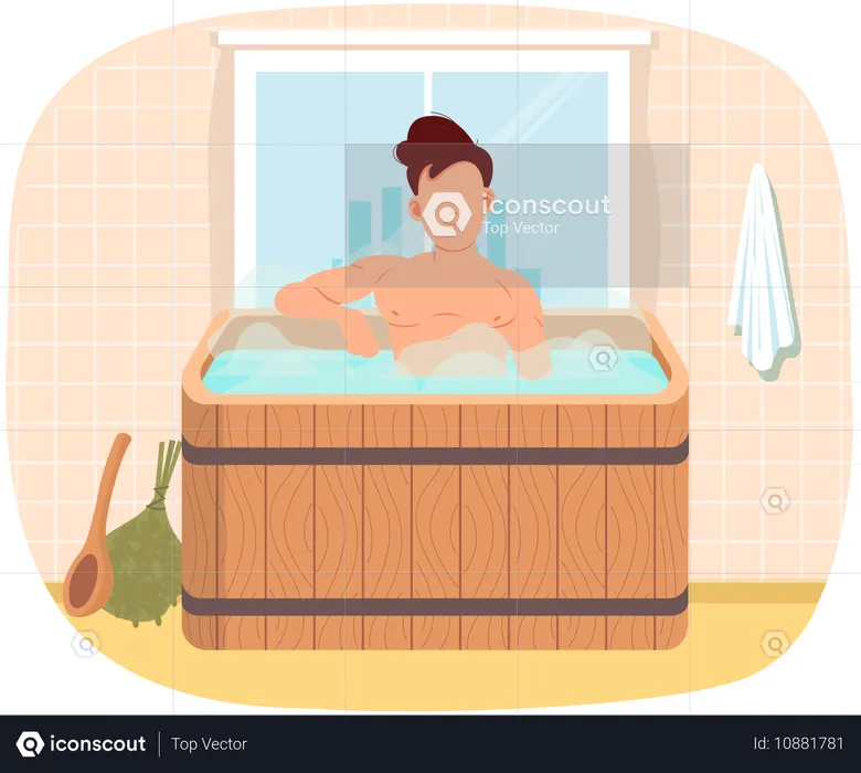 Des gens assis dans un sauna  Illustration