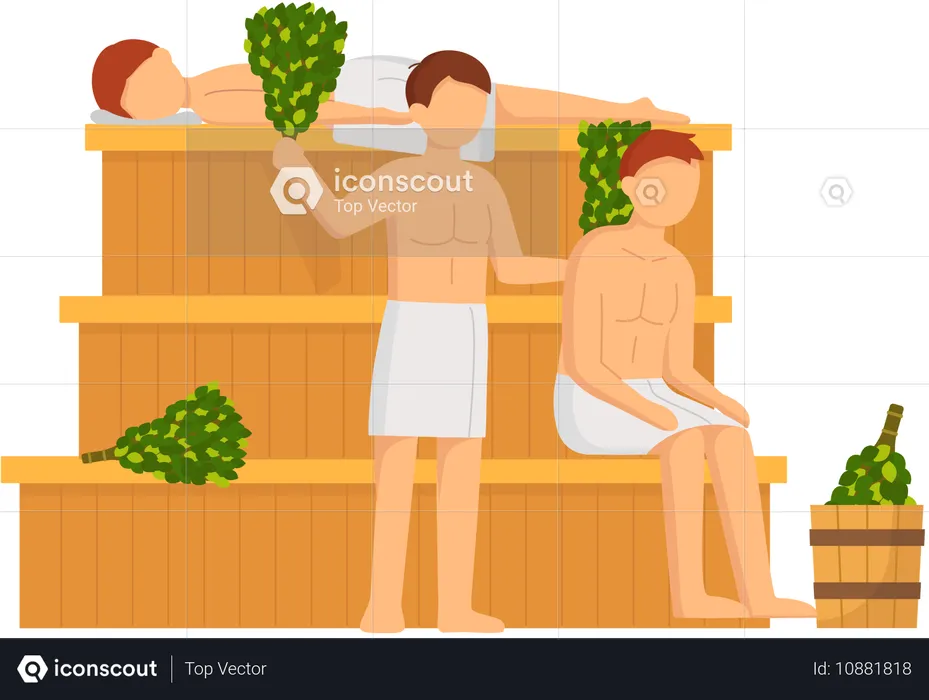 Des gens assis dans un sauna  Illustration