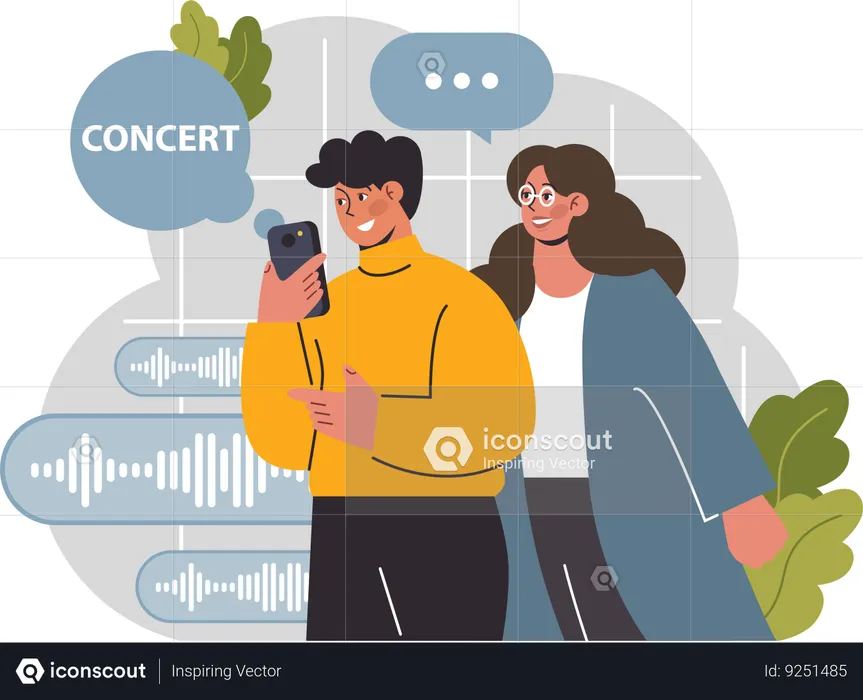 Personnes assistant à un concert en ligne  Illustration