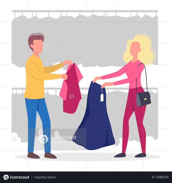 Personnes choisissant des vêtements dans le magasin de vêtements  Illustration