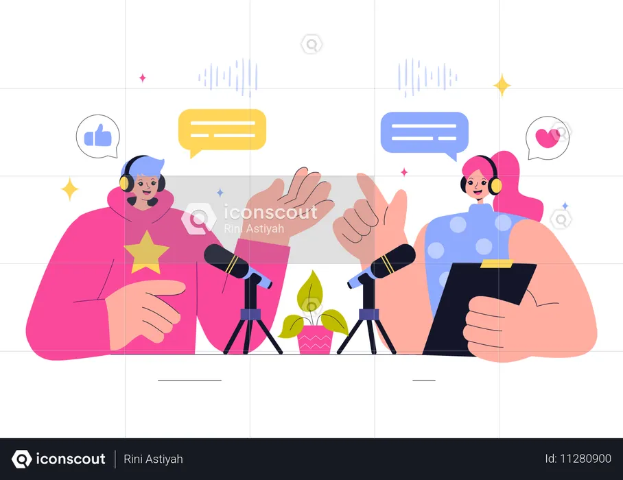 Des personnes donnant une interview sur un podcast  Illustration
