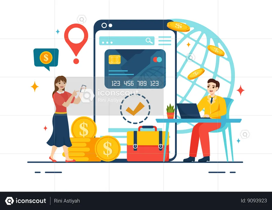 Personnes effectuant un paiement en ligne  Illustration