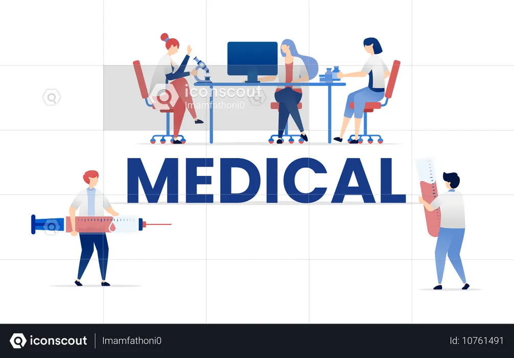 Personnes engagées dans des activités médicales en vertu d'un texte médical  Illustration