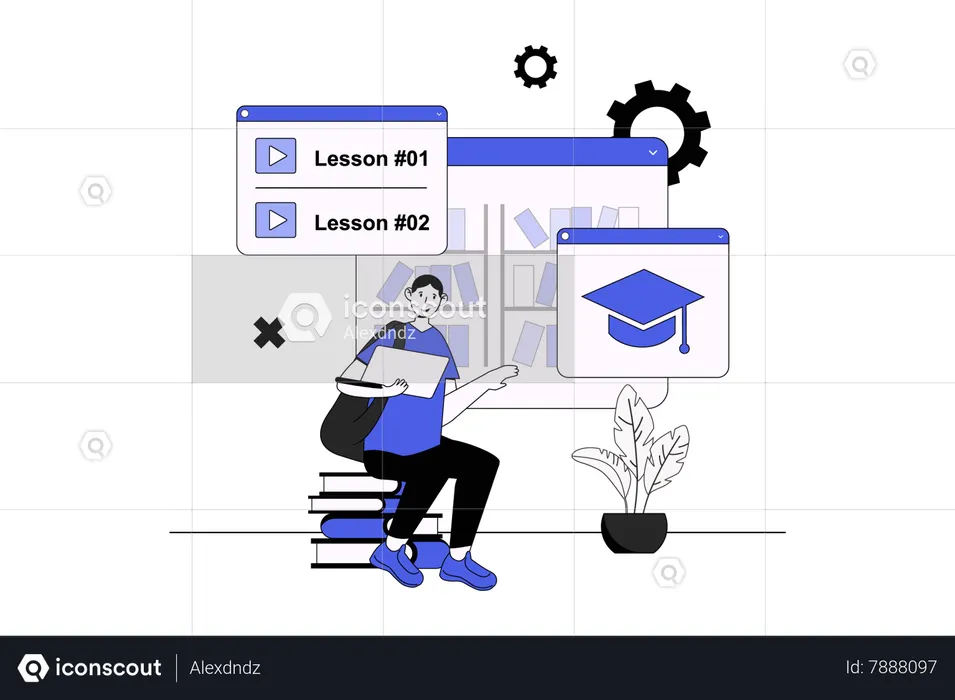 Personnes étudiant sur une plateforme de cours en ligne avec des leçons vidéo  Illustration