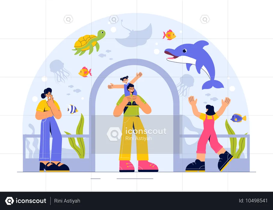 Des gens explorant l'aquarium  Illustration