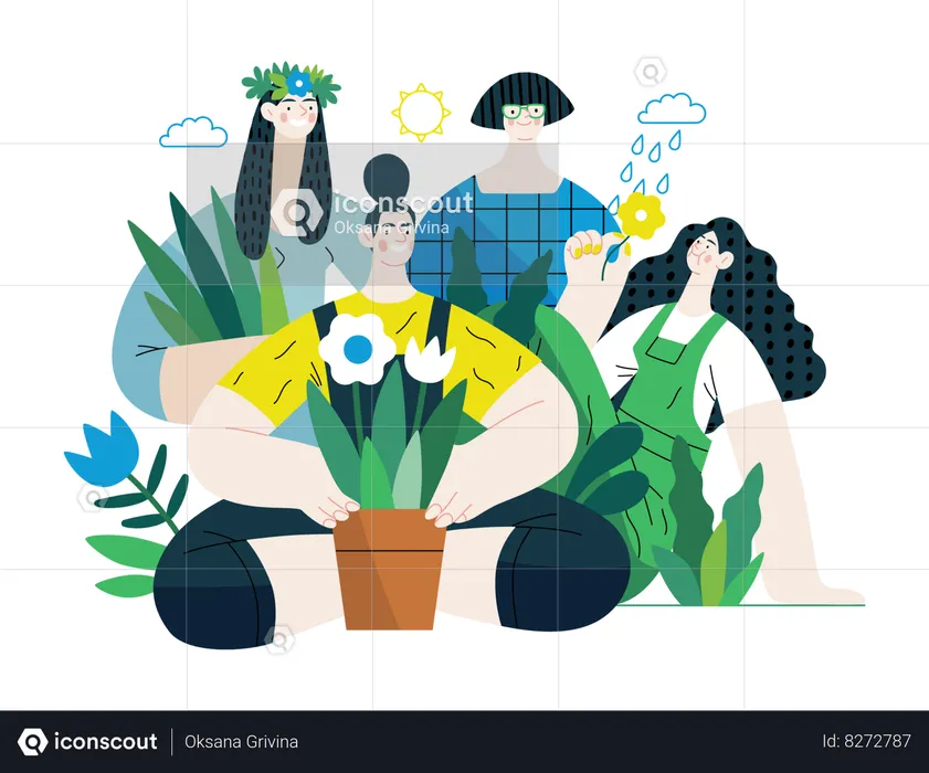 Personnes plantant une plante  Illustration