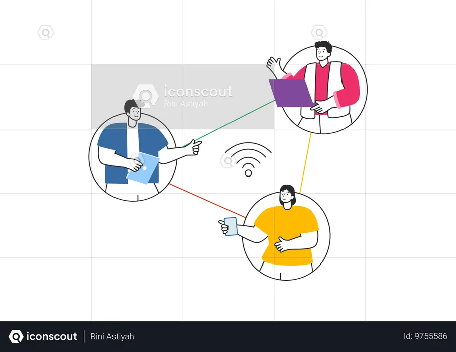 Personnes se connectant via la technologie intranet  Illustration