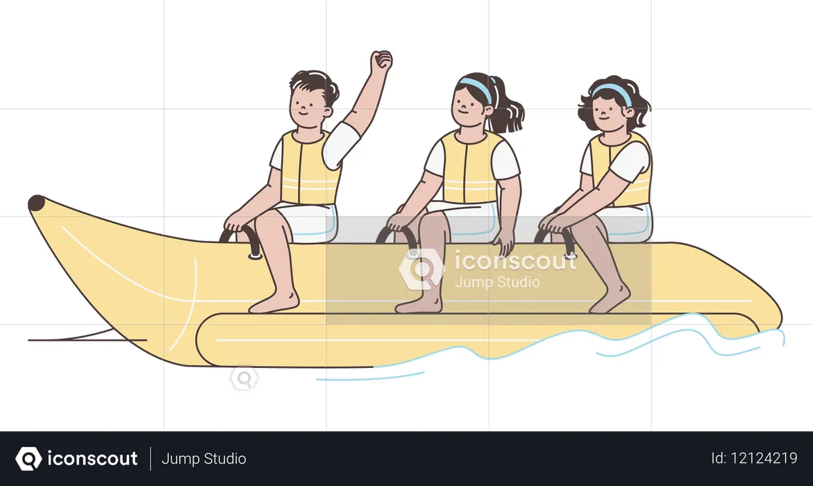 Des gens qui font du bateau banane  Illustration