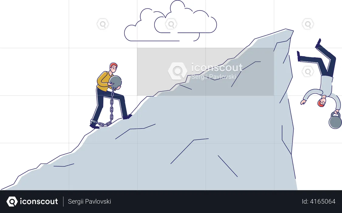 Des gens tombent dans la falaise à cause de la crise économique  Illustration