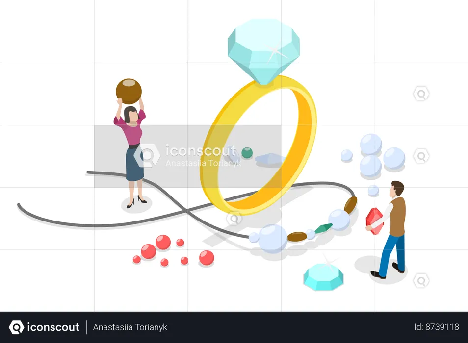 Personnes travaillant avec des pierres et des métaux précieux  Illustration