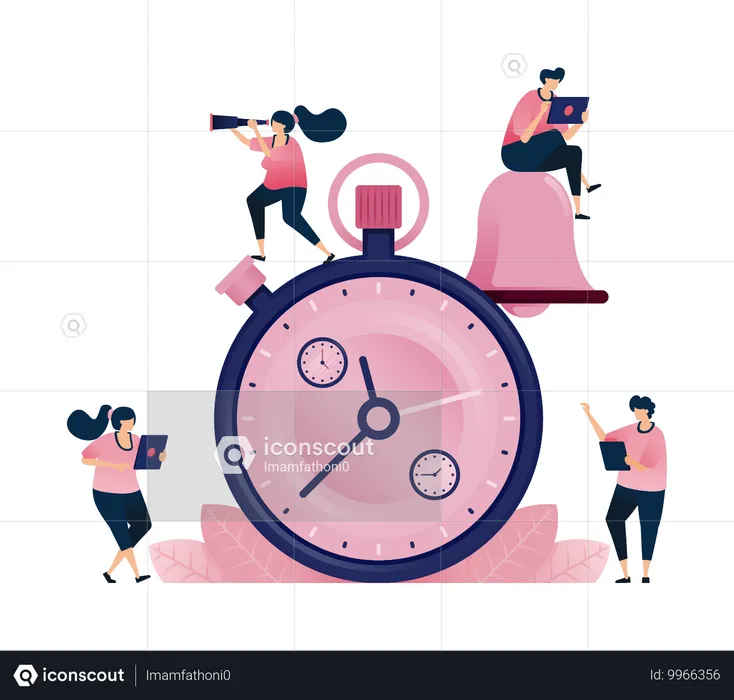 Personnes travaillant avec la gestion du temps avec chronomètre et sonnerie  Illustration