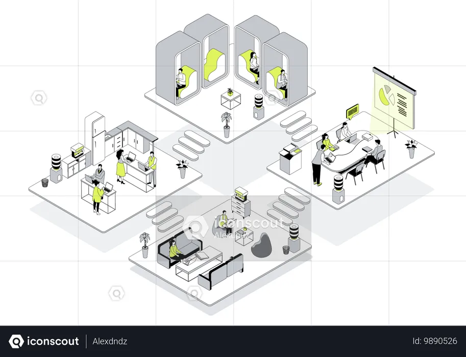 Personnes travaillant dans un espace de coworking  Illustration