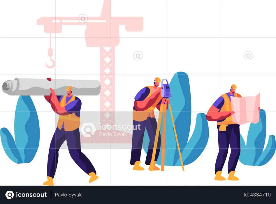 Personnes travaillant sur un chantier de construction  Illustration