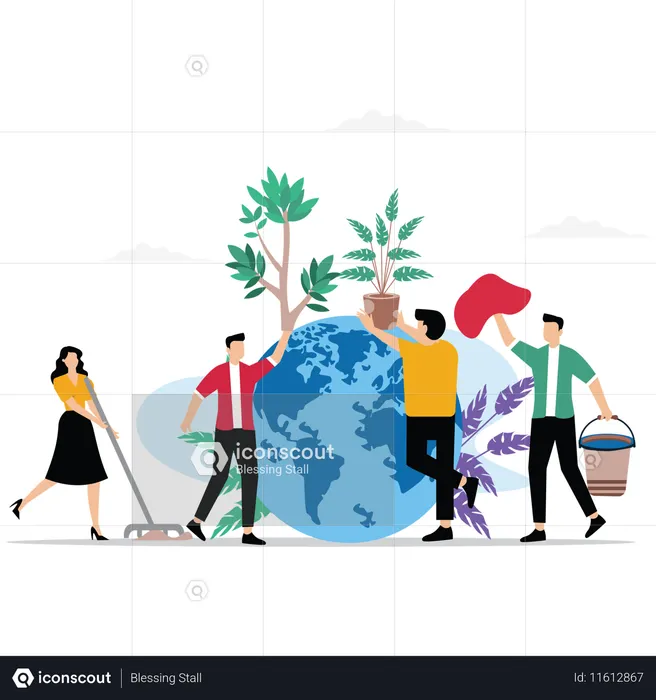 Les personnes travaillant sur la protection de l'environnement  Illustration