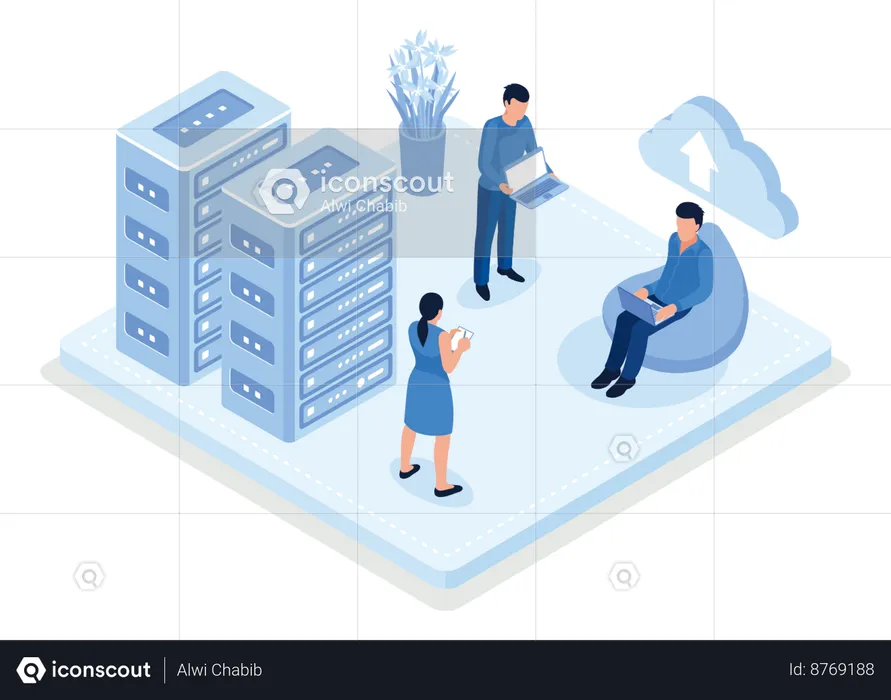 Personnes travaillant sur le Big Data et le Cloud Computing  Illustration