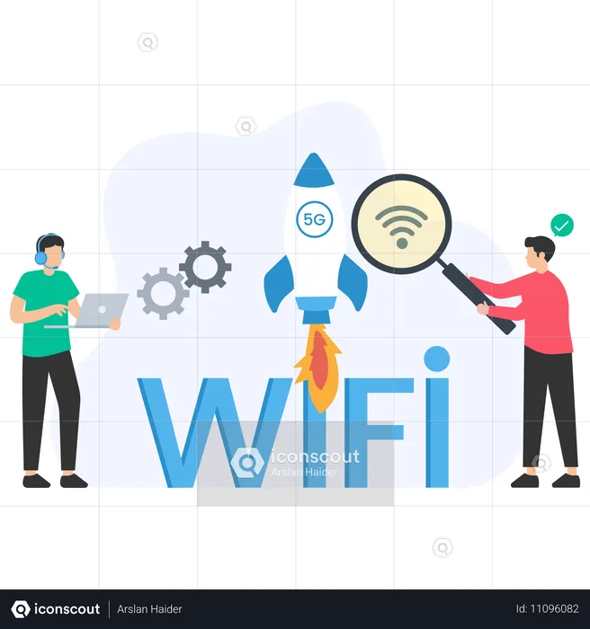 Des gens travaillant sur un réseau wifi  Illustration