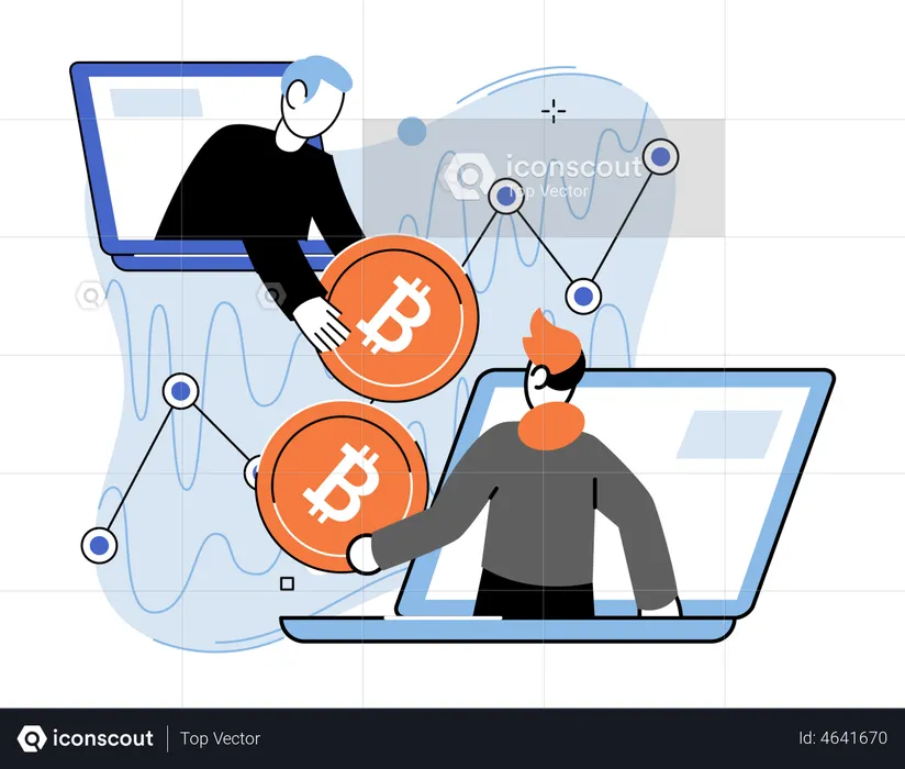 Les gens vendent et achètent du bitcoin  Illustration