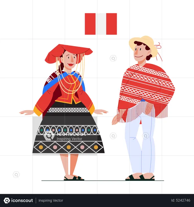 Peru citizen in national costume with a flag  Illustration