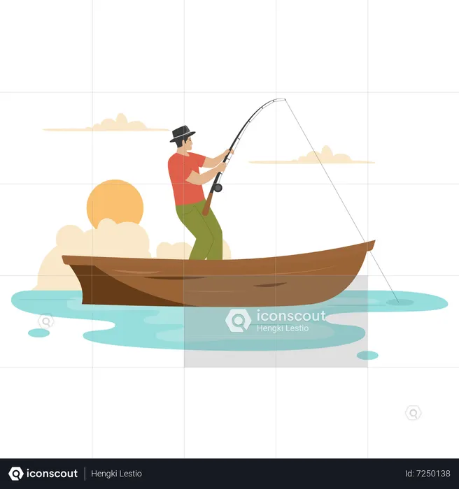 Pescador em um barco  Ilustração