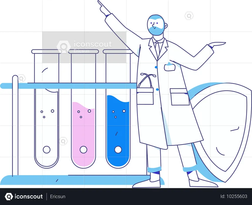 Pesquisador realiza experimento de laboratório  Ilustração