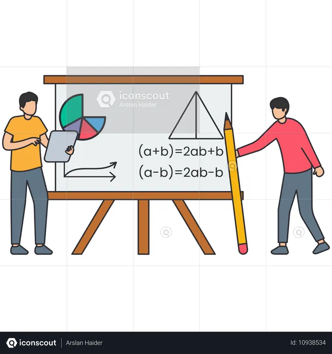 Pessoas assistindo a uma aula de matemática  Ilustração