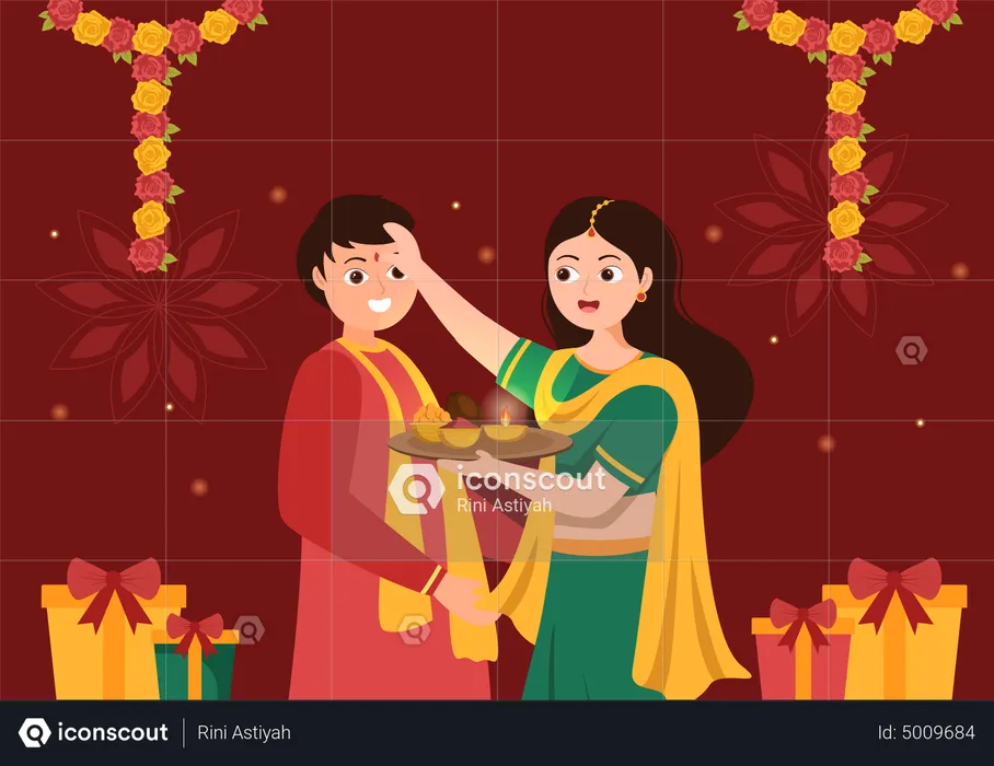 Pessoas comemorando bhai dooj  Ilustração