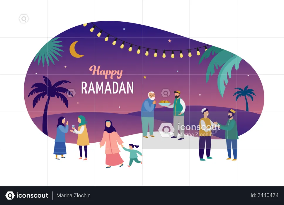 Pessoas celebrando o Ramadã Kareem  Ilustração