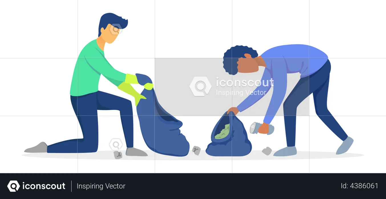 Pessoas coletando resíduos de reciclagem  Ilustração