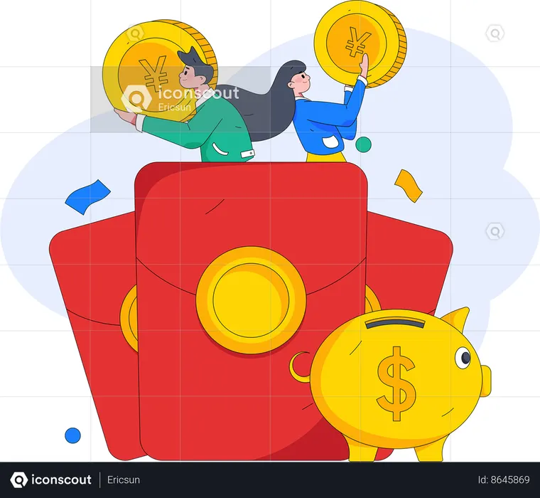 Pessoas colocando dinheiro em Angpow  Ilustração