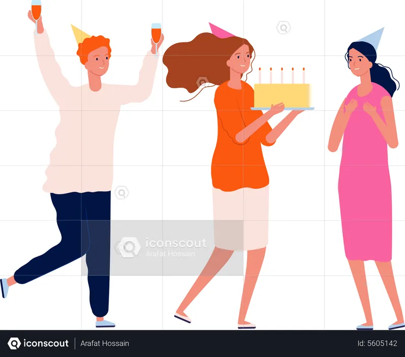 Pessoas comemorando aniversário  Ilustração