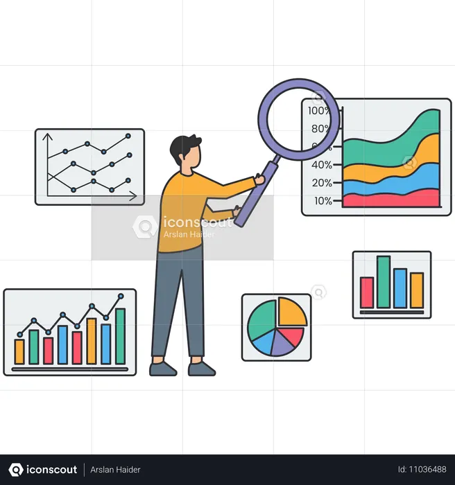 Pessoas de negócios fazendo análise de mercado  Ilustração