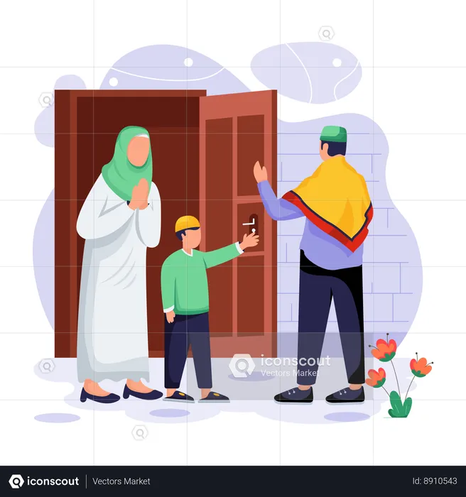 As pessoas estão visitando a casa umas das outras durante o Eid  Ilustração