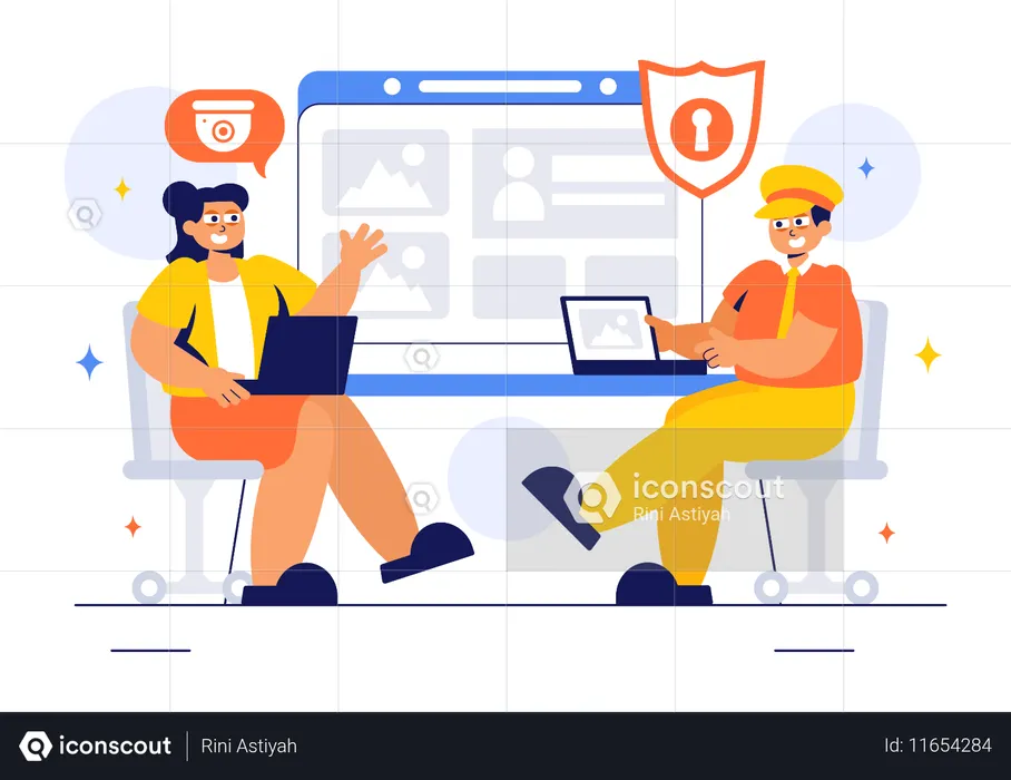 Pessoas falando sobre serviço de vigilância  Ilustração