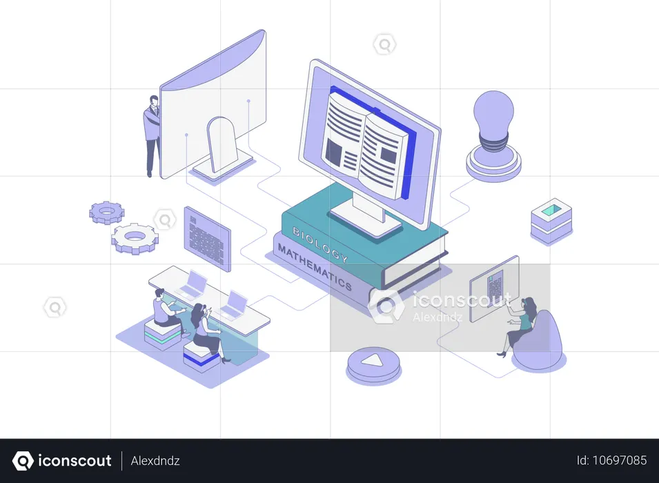 Pessoas fazendo aprendizado online  Ilustração
