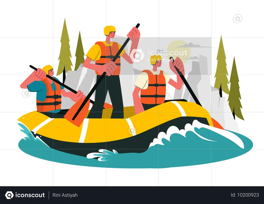 Pessoas praticando esportes aquáticos  Ilustração