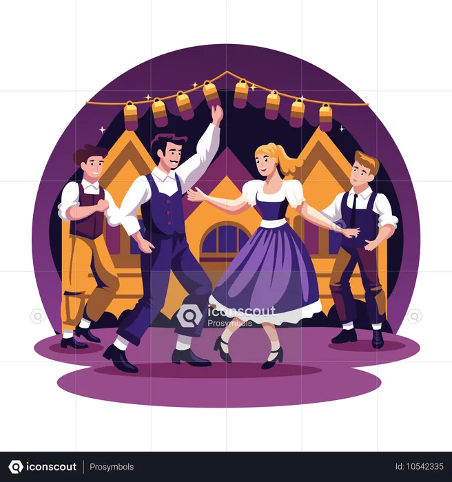 Pessoas dançando oktoberfest  Ilustração