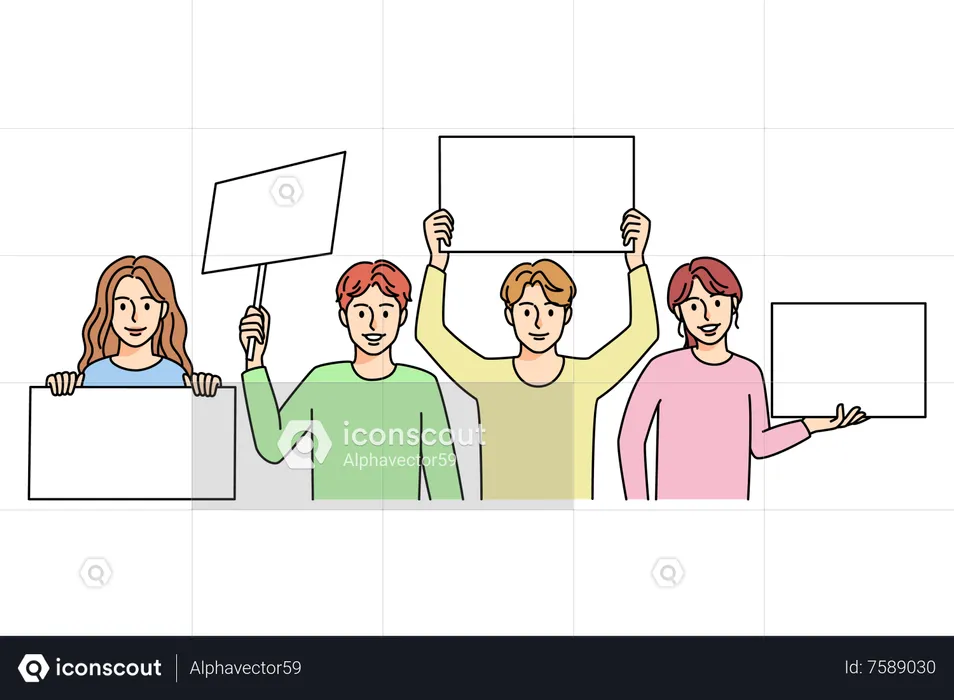 Pessoas fazendo protesto pacífico  Ilustração