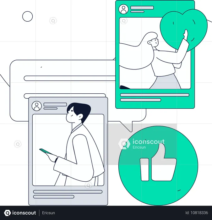 Pessoas felizes usando mídias sociais  Ilustração