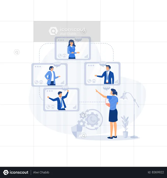 Grupo de pessoas na tela do computador tomando com colega  Ilustração