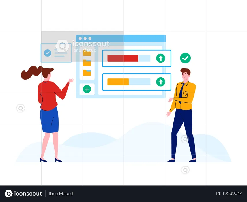 Pessoas mostrando o processo de download  Ilustração
