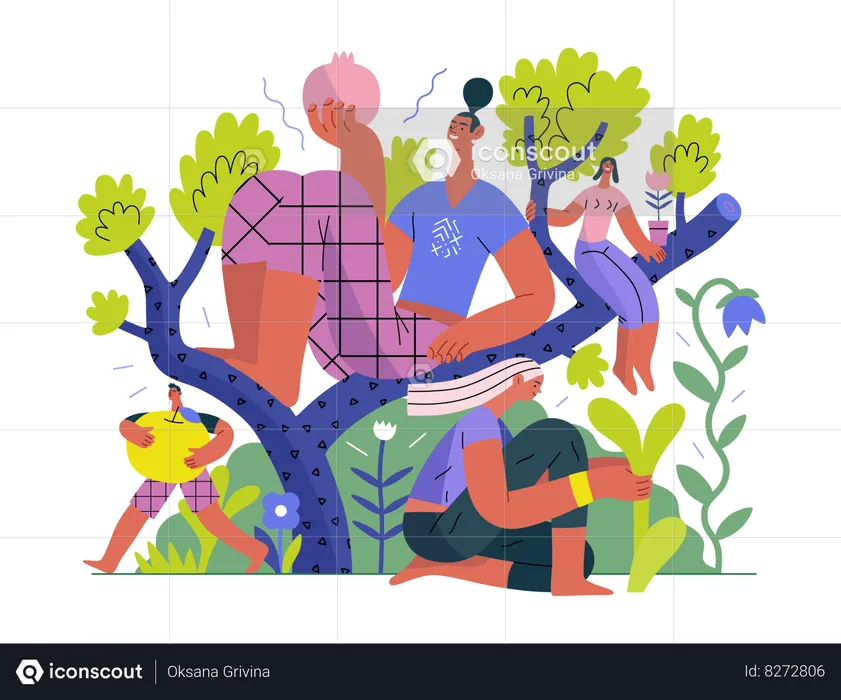 Pessoas na árvore  Ilustração