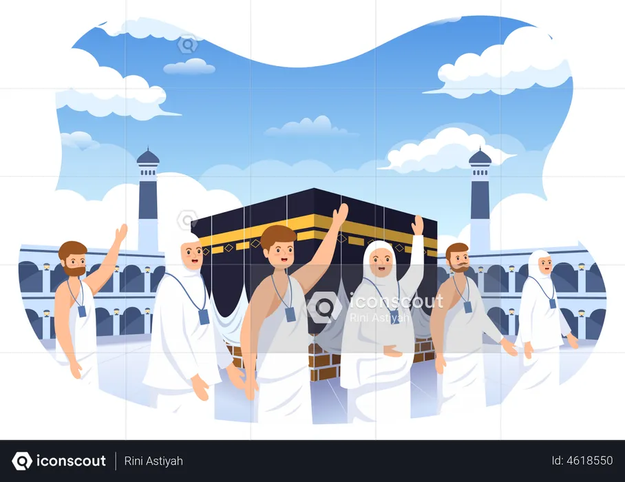 Pessoas na peregrinação do hajj  Ilustração